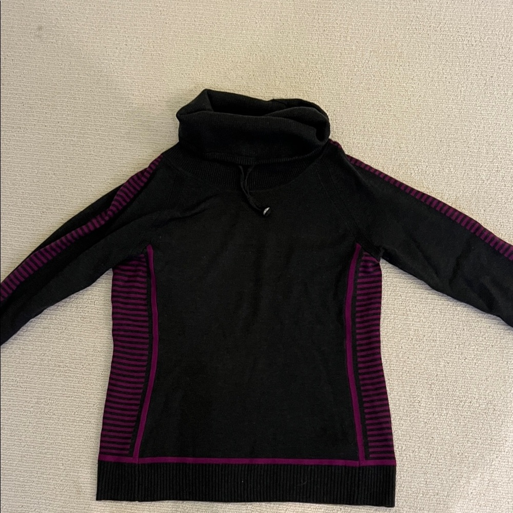 Women's Black and Purple Turtleneck Marino wool blend Sweater